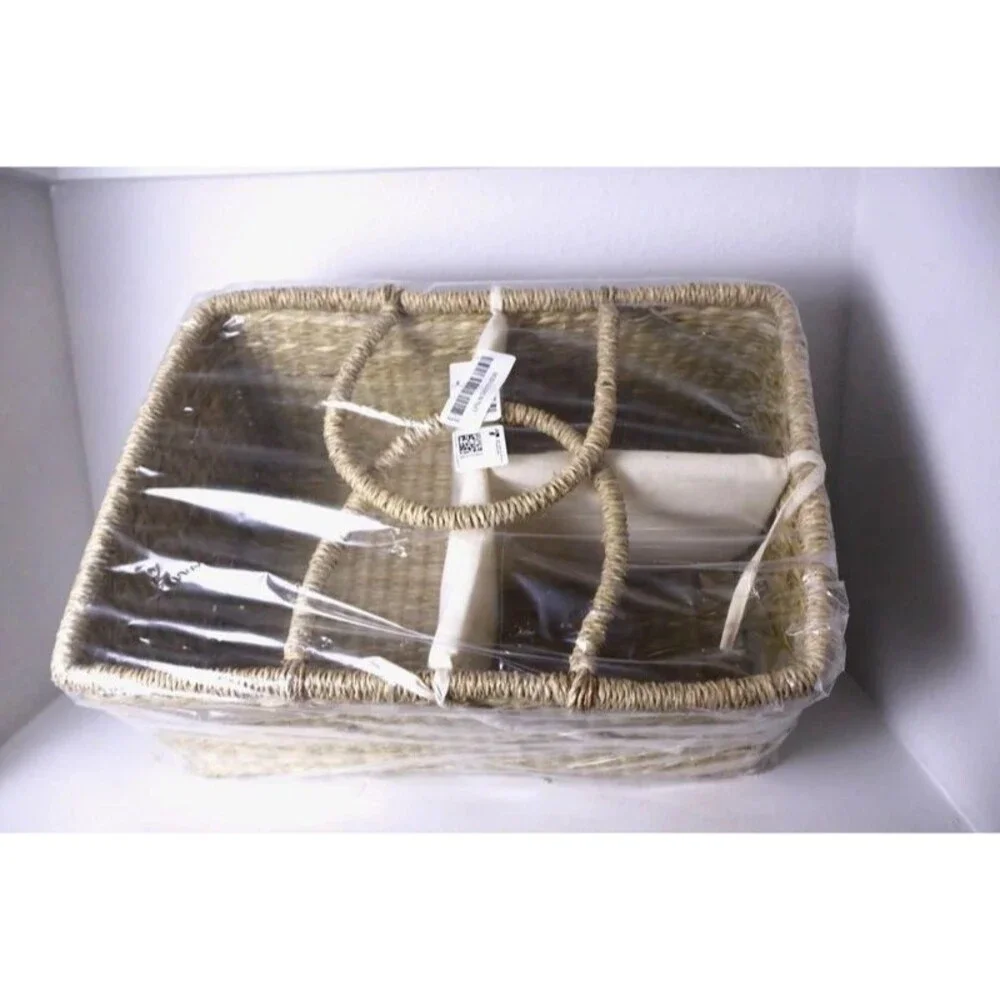 Wicker Diaper Caddy Organizer Woven Seagrass Basket Handles Dividers NEW